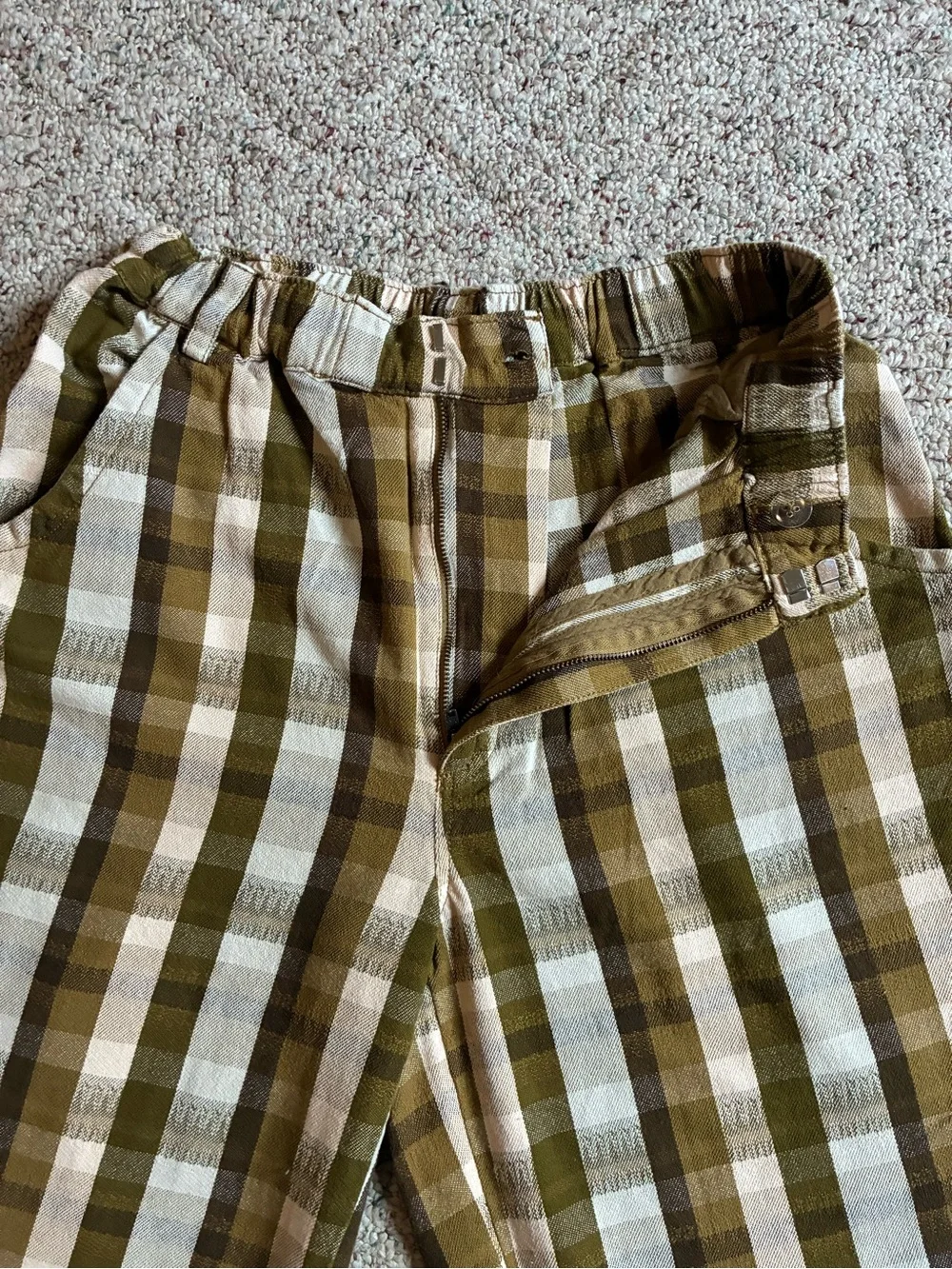 Free People Olive & Cream Plaid Relaxed Pants